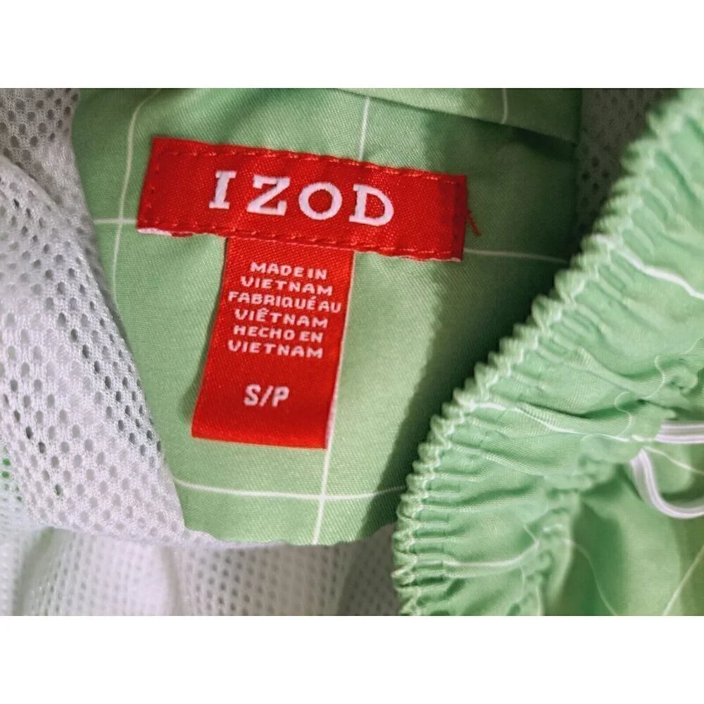 Izod Men's S Green Check Swim Trunks Board Shorts 9